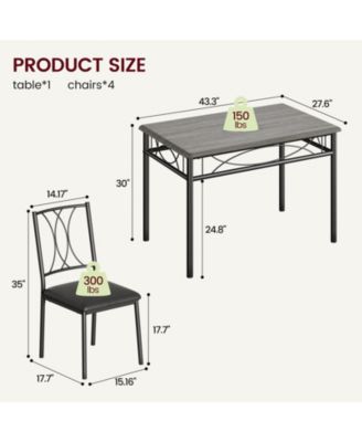 5-Piece Wood Dining Table Set for 4, Rectangular Table with 4 Metal Chairs, Compact for Small Kitchens, Apartments