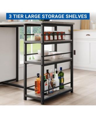 3-Piece Bar Table Set, Dining Table & 2 Cushion Stools, Tall Breakfast Nook with Storage Shelves for Apartment