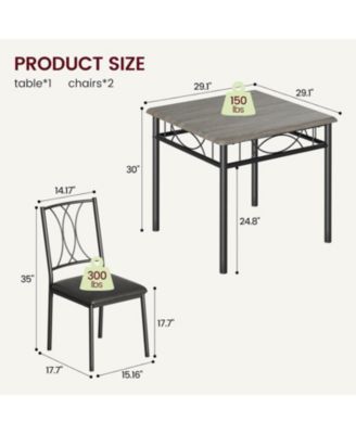 3-Piece Dining Table Set for 2, Kitchen Table with Upholstered Chairs, Space-Saving Square Table for Small Apartment