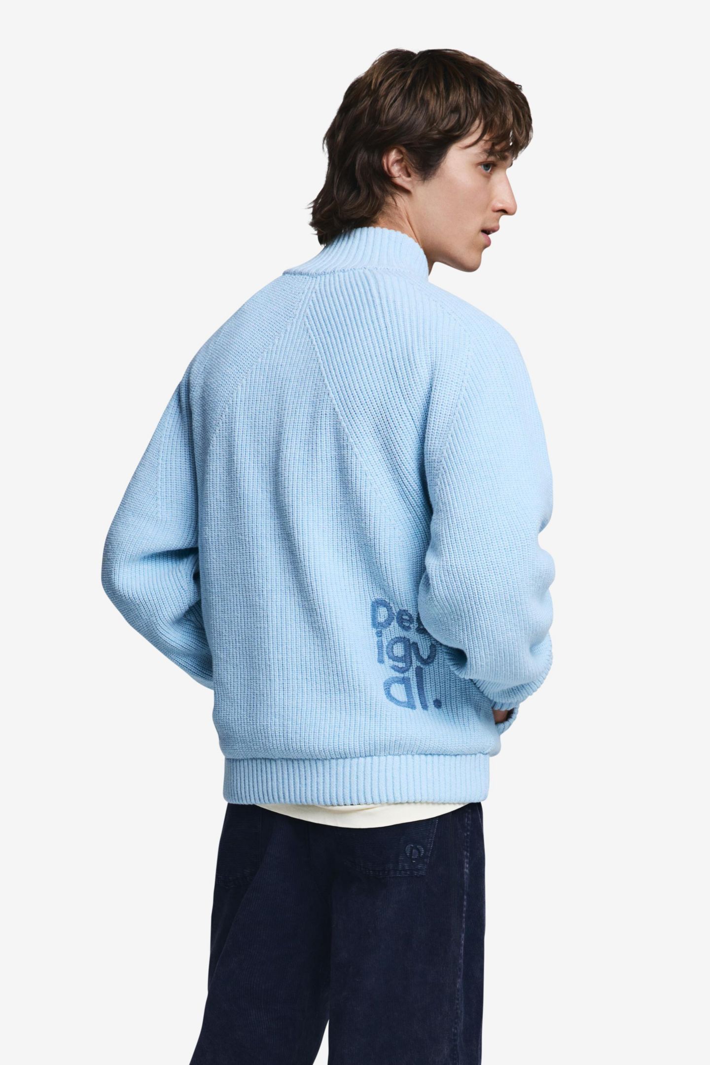 Мужской свитер Desigual Double zipper knit, цвет: Светлый синий — фото 4