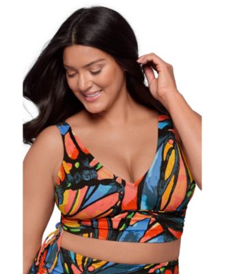 Women's Supportive and Sculpting Cinched Adjustable Midkini Swimsuit Top