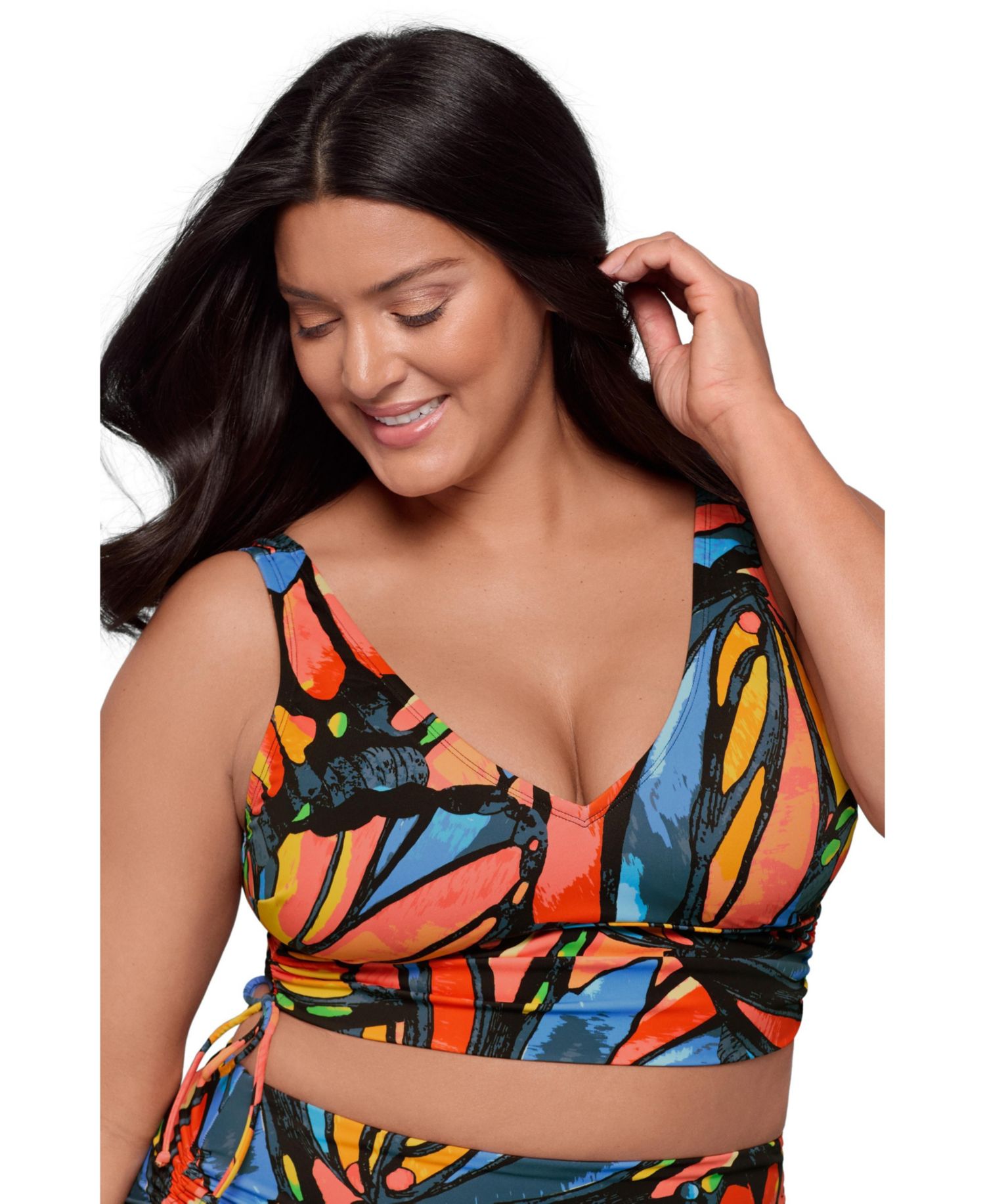 Women's Supportive and Sculpting Cinched Adjustable Midkini Swimsuit Top