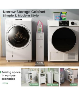 Bathroom Floor Cabinet Toilet Narrow Storage Organizer with Flip Top