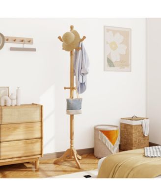 Solid Wood Hall Tree with Multiple Hooks and Height Options