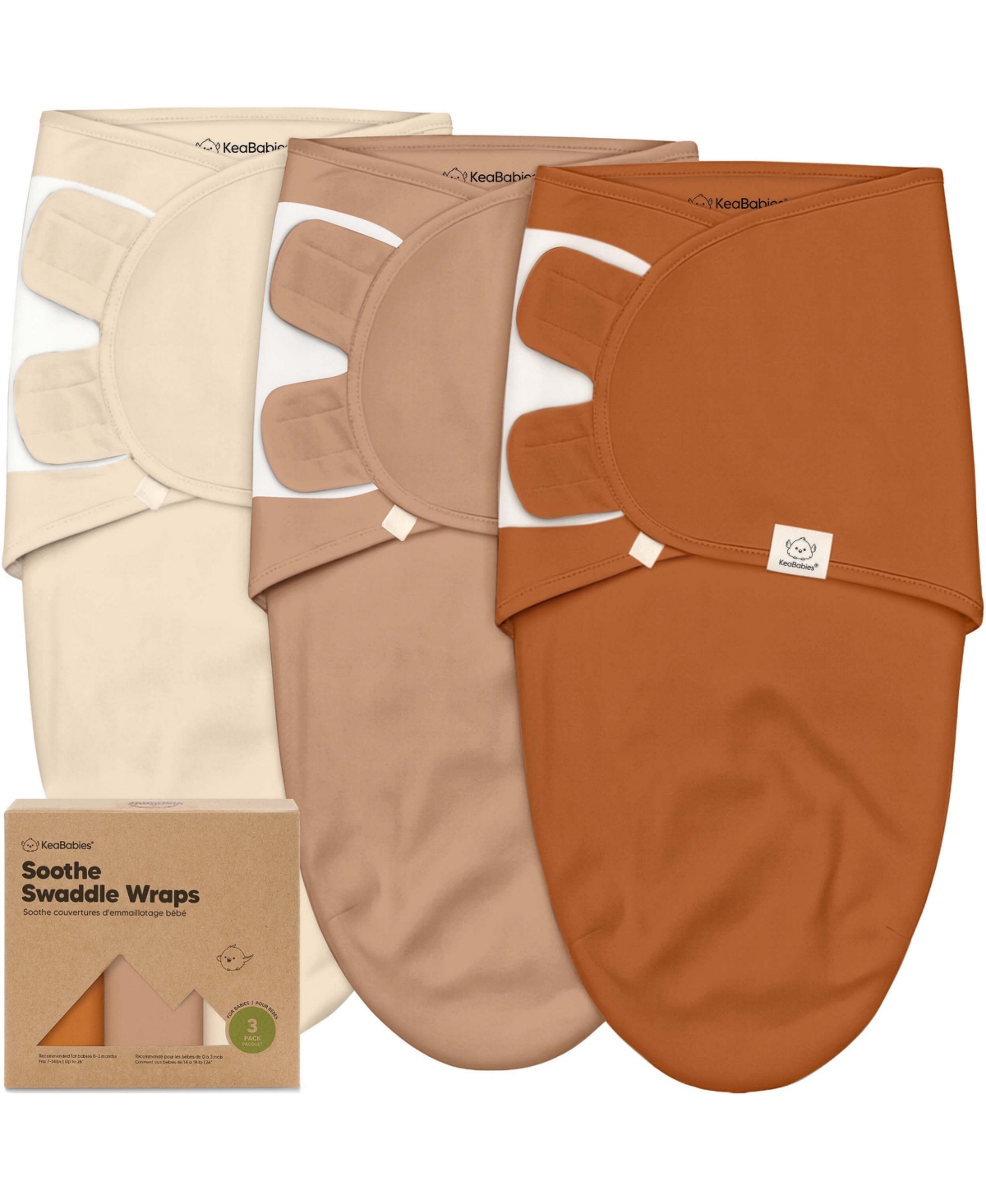 KeaBabies 3pk Soothe Baby Swaddle, Organic Baby Swaddle Sleep Sacks, Newborn, Infant Swaddle Sack - Terracotta