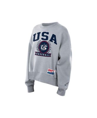 Women's Gray USA Baseball 2026 World Baseball Classic Mineral Wash Dolmen Sleeve Fleece Sweatshirt