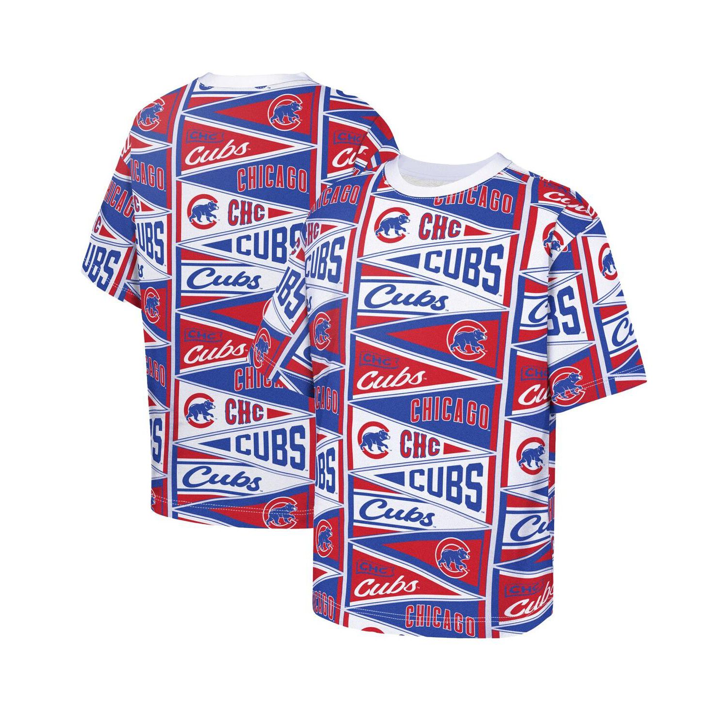 Big Boys and Girls Red Chicago Cubs All-Over Pennant T-Shirt