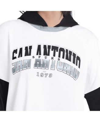Women's White/Black San Antonio Spurs Key Player Oversized Hooded Long Sleeve T-Shirt