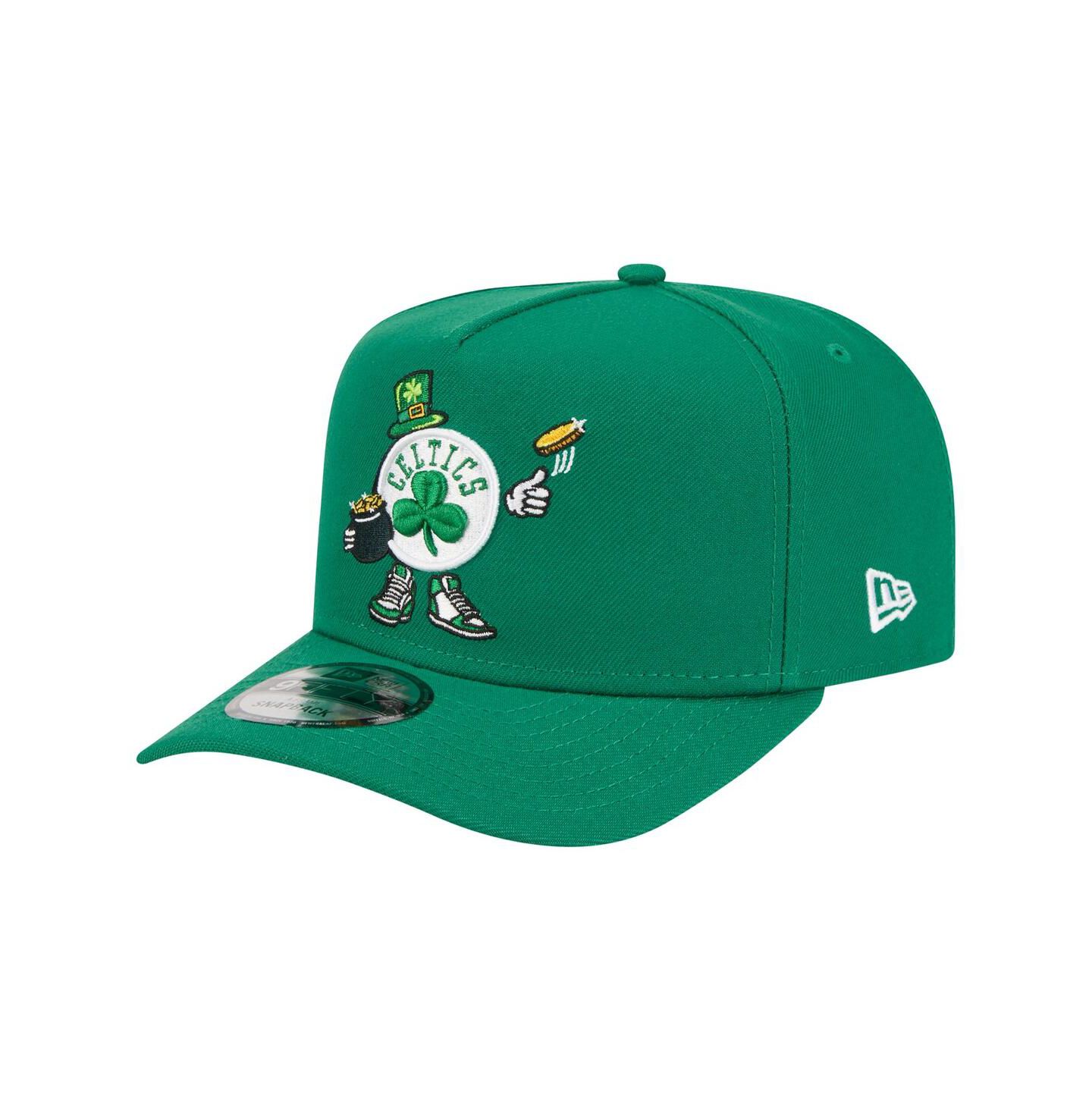 Мужская кепка New Era Kelly Green Boston Celtics Injection Cartoon Logo A-Frame 9FIFTY Adjustable Hat — фото 1