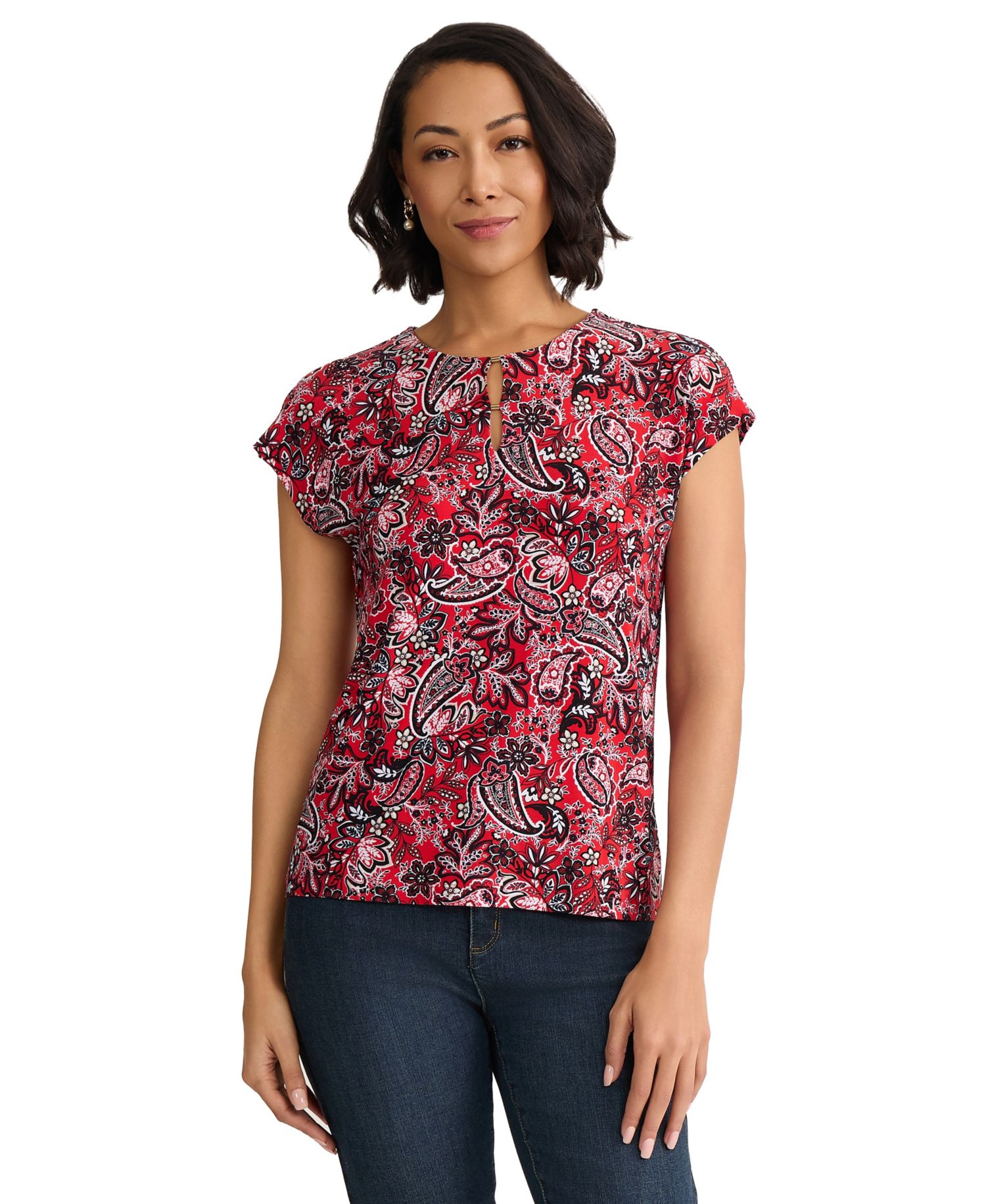 Petite Cap Sleeve Printed Top