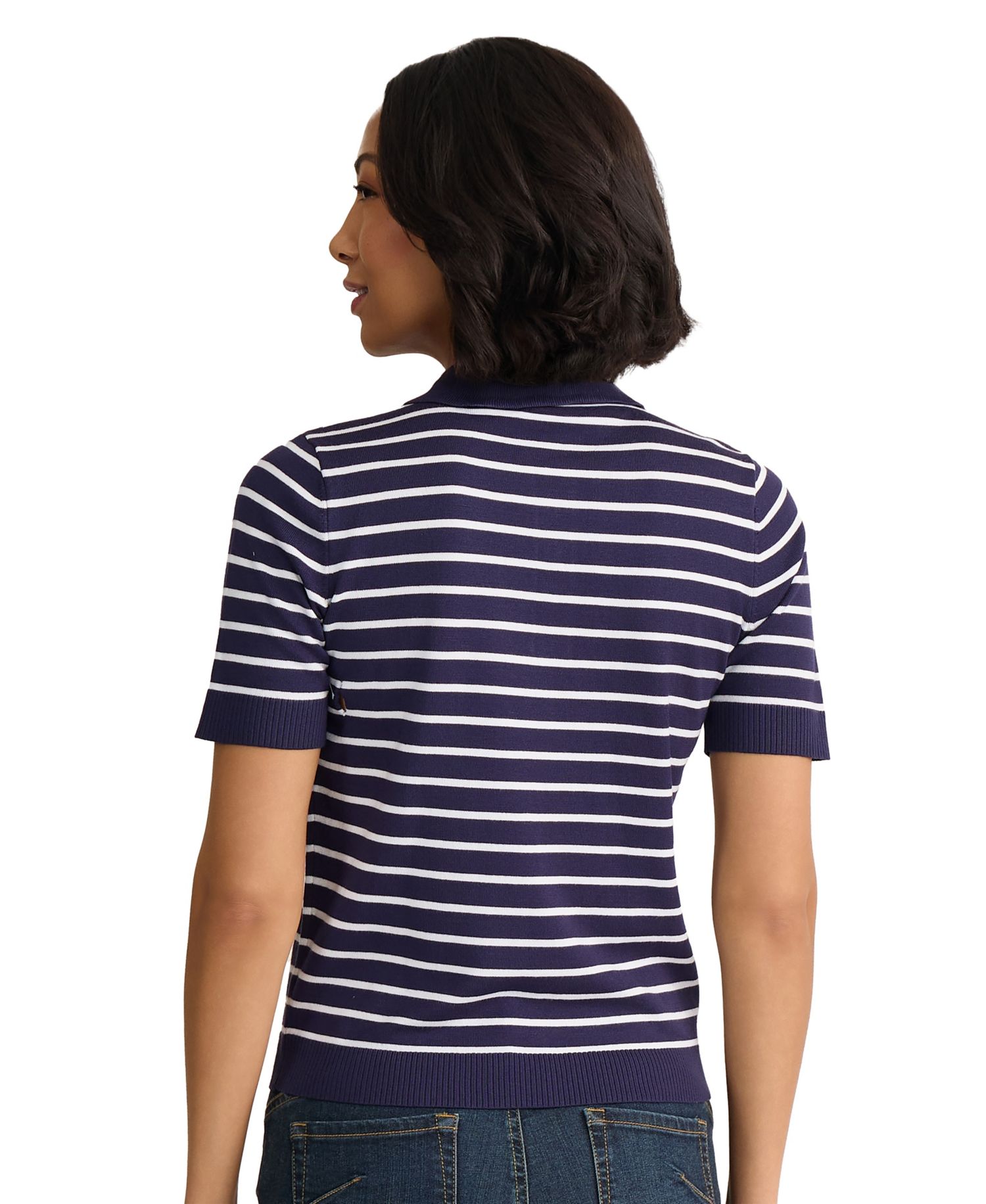 Petite Stripped Collared Neck T-Shirt
