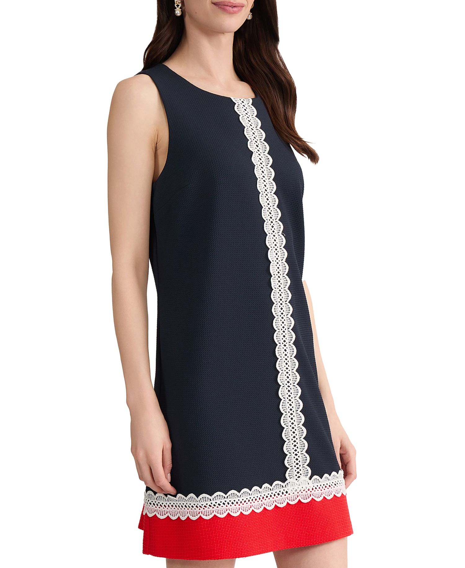 Petite Sleeveless Lace-trim Colorblock Dress
