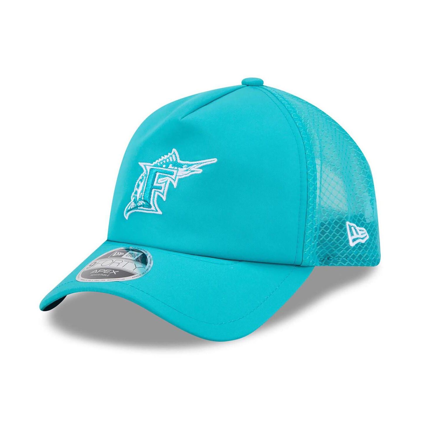 Мужская кепка New Era Teal Florida Marlins 2026 Batting Practice Alternate Apex 9FORTY Adjustable Hat — фото 1