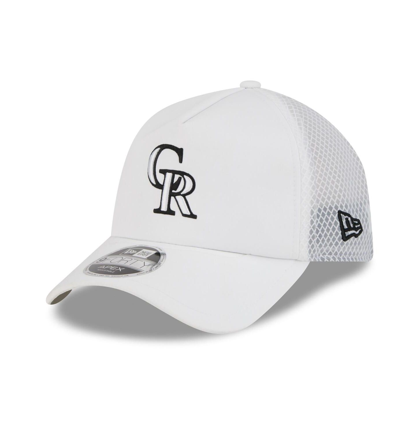 Мужская кепка New Era White Colorado Rockies 2026 Batting Practice Apex 9FORTY Adjustable Trucker Hat — фото 1