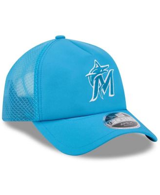 Men's Blue Miami Marlins 2026 Batting Practice Apex 9FORTY Adjustable Trucker Hat