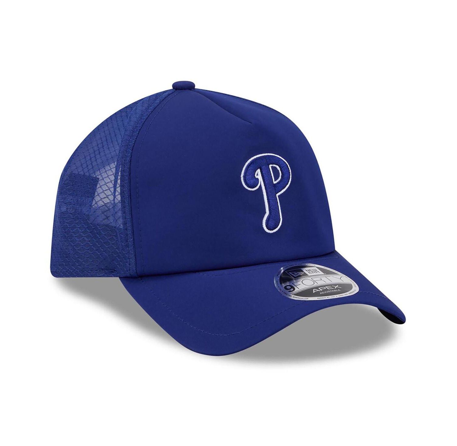 Men's Royal Philadelphia Phillies 2026 Batting Practice Apex 9FORTY Adjustable Trucker Hat