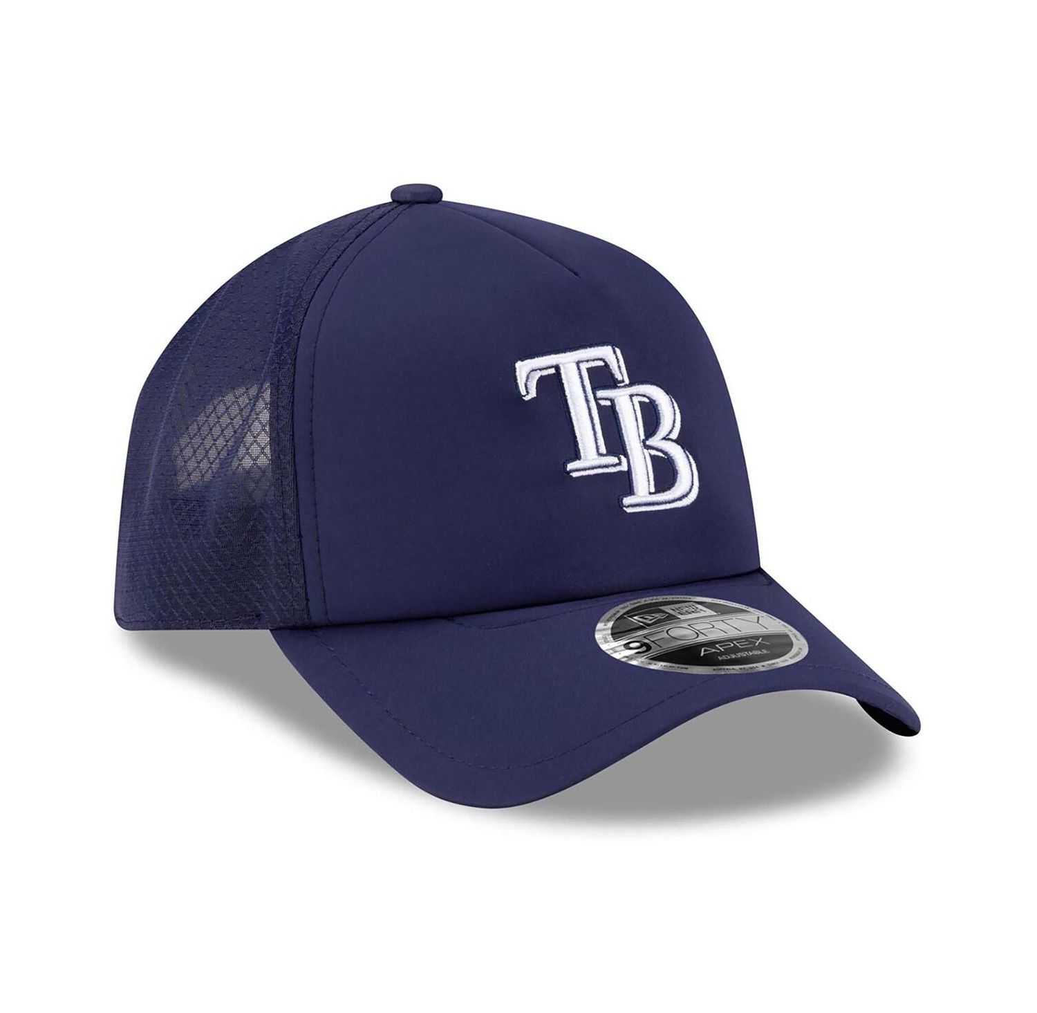 Men's Navy Tampa Bay Rays 2026 Batting Practice Apex 9FORTY Adjustable Trucker Hat