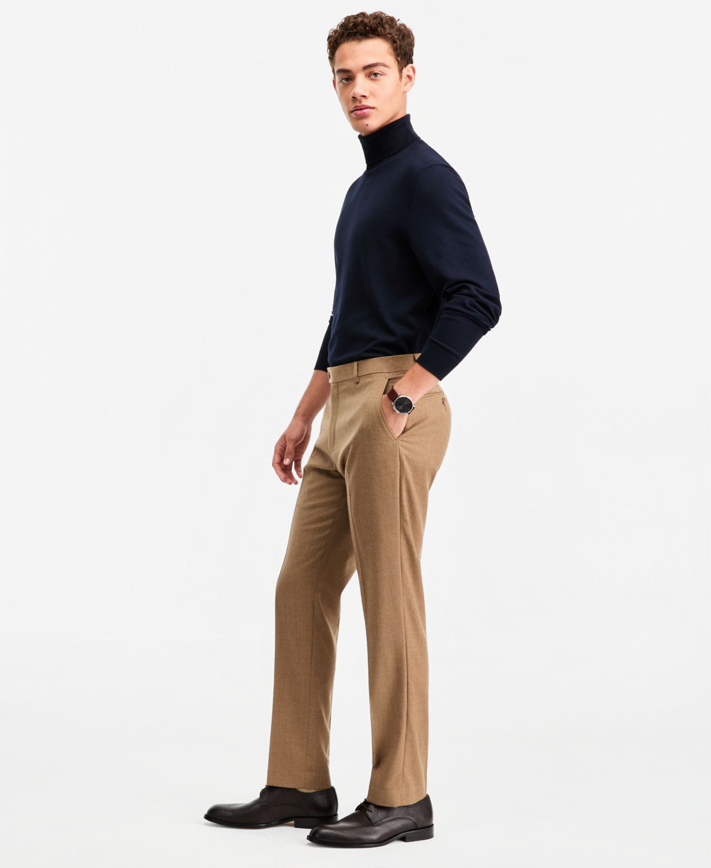 Мужские брюки Tommy Hilfiger Modern-Fit Wool Tan Flannel Suit Separates Pant, цвет: Рыжевато-коричневый — фото 2