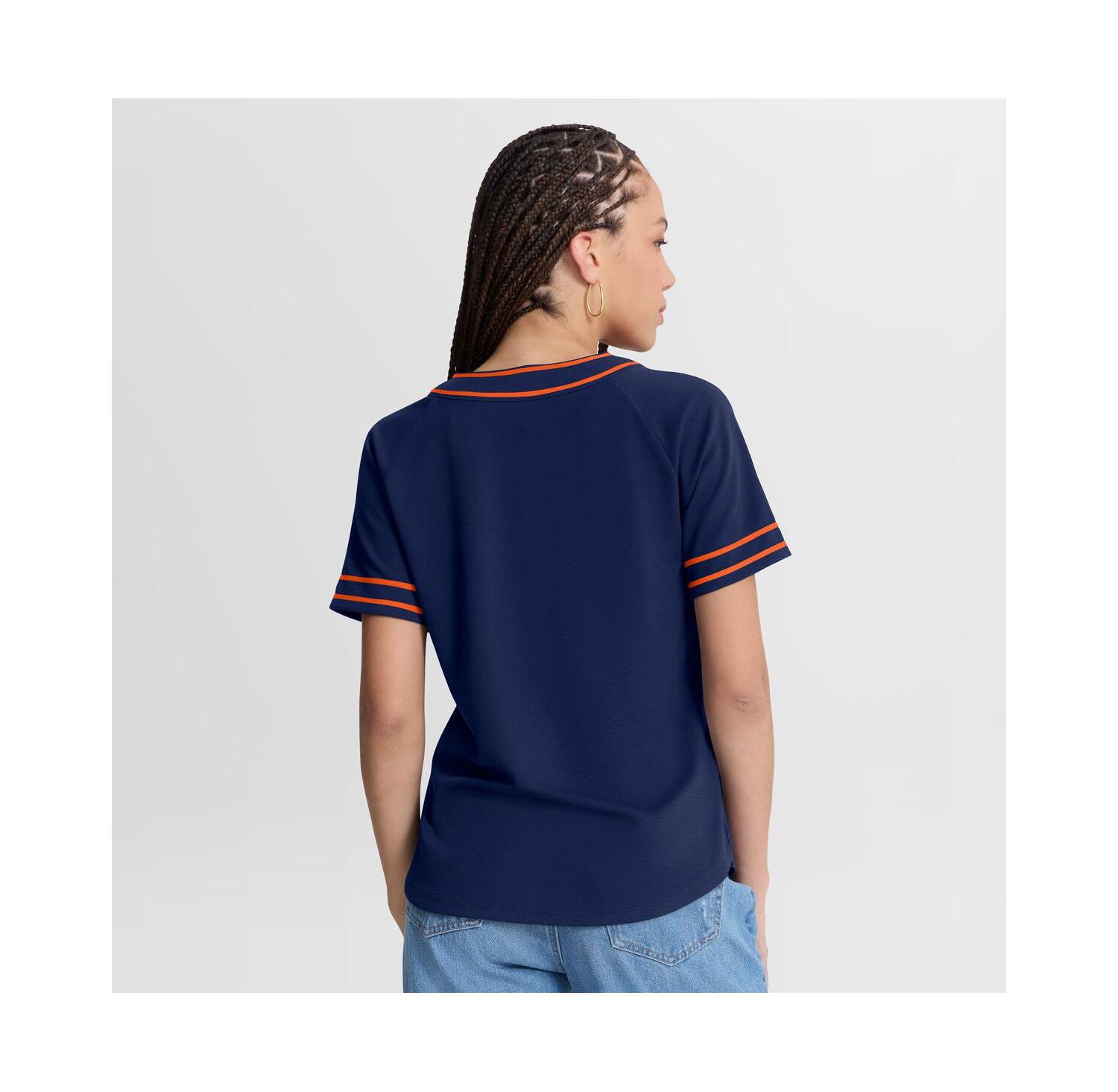 Women's Navy Detroit Tigers Diva Race Ahead Raglan V-Neck T-Shirt