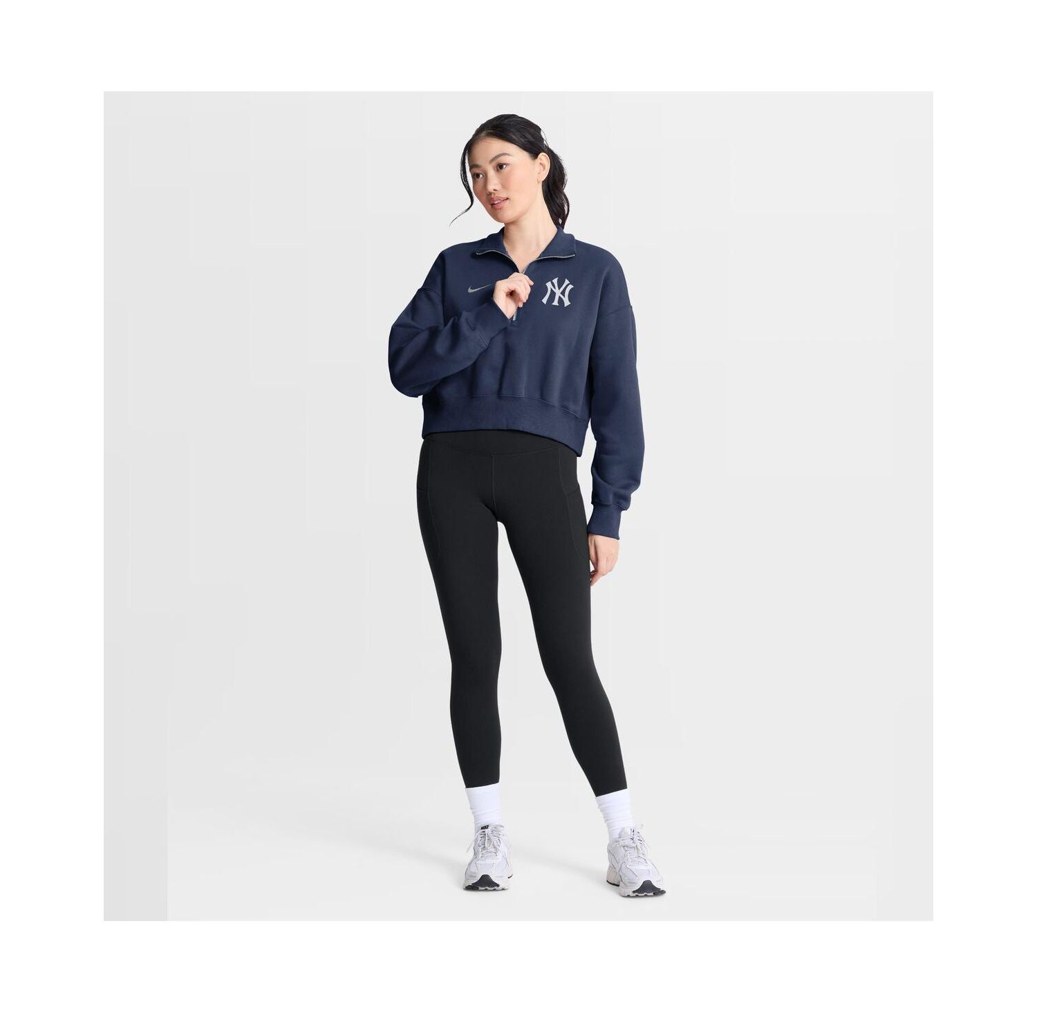 Women's Navy New York Yankees Primetime Phoenix Fleece Half-Zip Sweatshirt