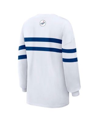Women's White Los Angeles Dodgers Oversized Long Sleeve Striped T-Shirt