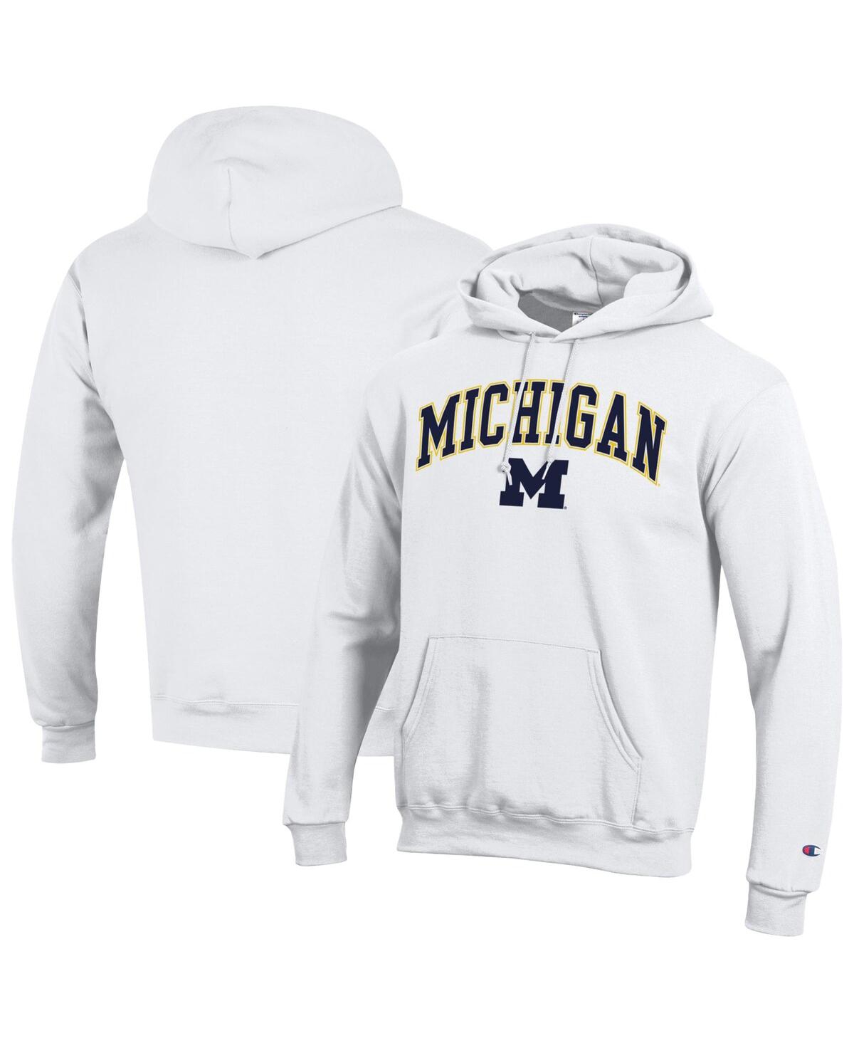 Champion Men's Navy Michigan Wolverines Arched Logo Fleece Pullover Hoodie - White