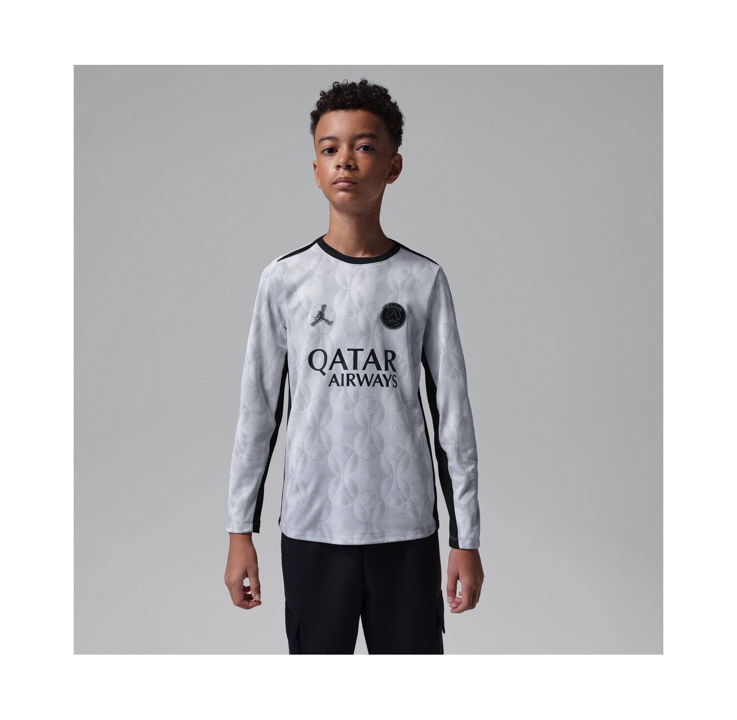 Jordan Big Boys and Girls Gray Paris Saint-Germain Long Sleeve Pre-Match Dri-FIT Jersey
