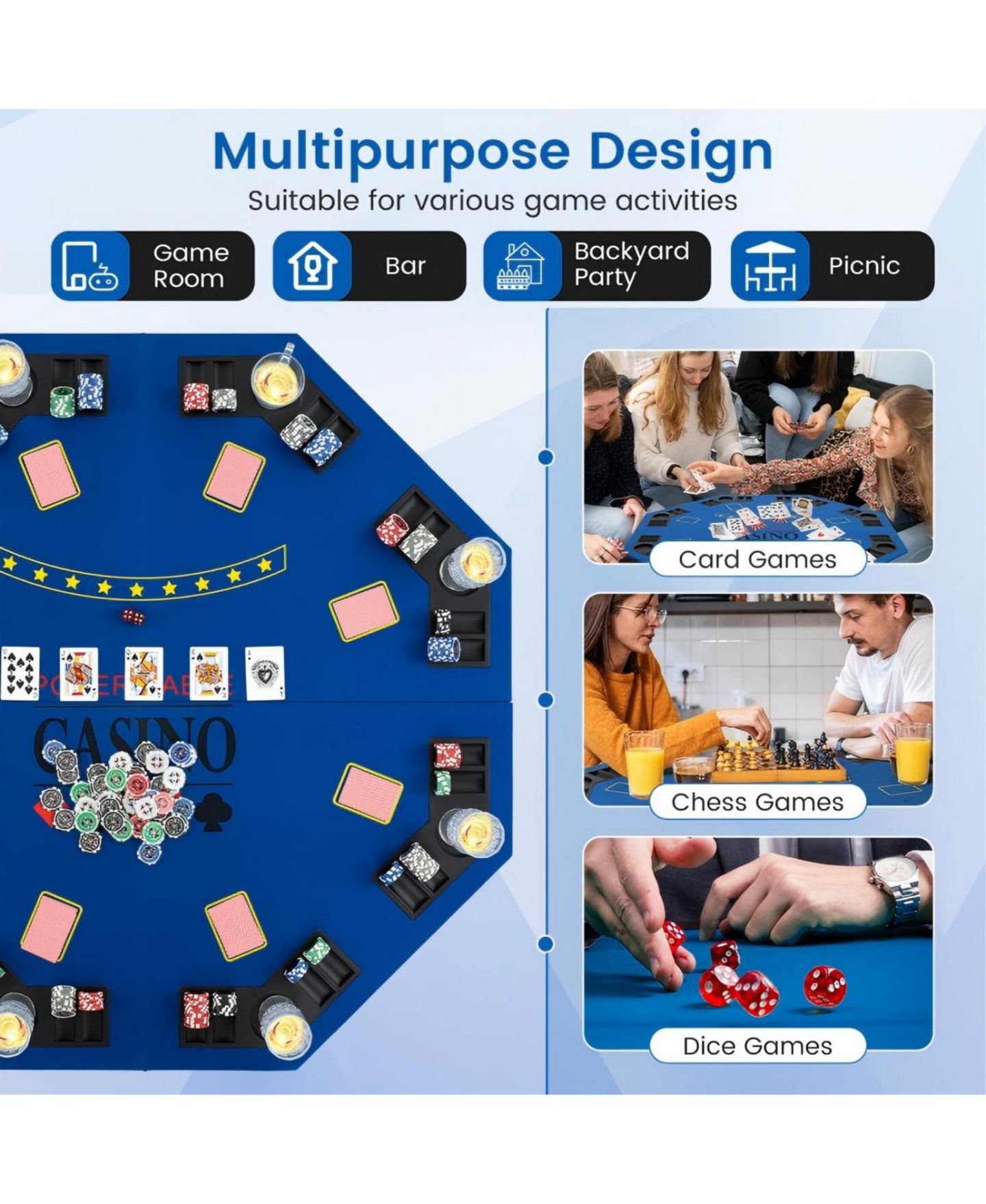 Детские игрушки HONGGE 10-Player 84-Inch Folding Poker Table Top, Ages 14+, цвет: Синий — фото 8