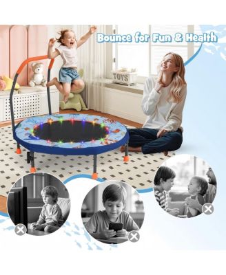 Kids LED Light Trampoline with Foam Handrail Foldable Frame and Safety Cover