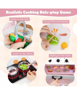 Kids Wooden Corner Play Kitchen Set with Storage and Pretend Cooking Features