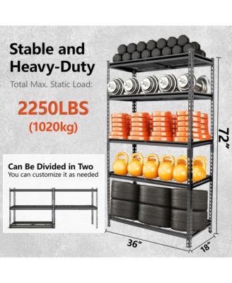 2-Piece 5-Tier Storage Shelves - Heavy-Duty Shelving Unit, Adjustable Steel Shelf for Garage, Warehouse, Basement, 2250 lb Capacity