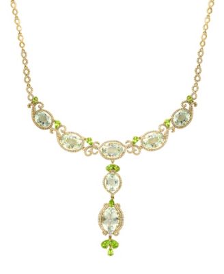 Green Amethyst (1/7 ct. t.w.), Peridot (1/5 ct. t.w.) & Diamond (1/5 ct. t.w.) Necklace in 14k Yellow Gold