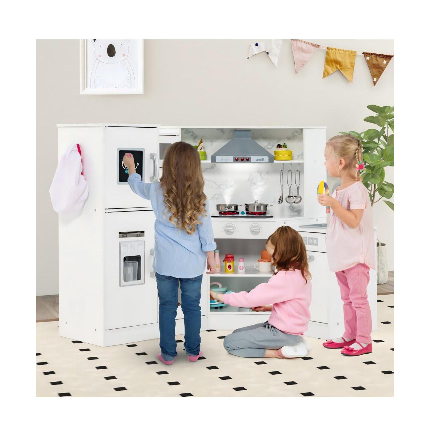 Детская игрушка HONGGE Corner Kitchen with Separated Washing Basin 16-Piece Playset, Ages 3+, цвет: Белый — фото 9