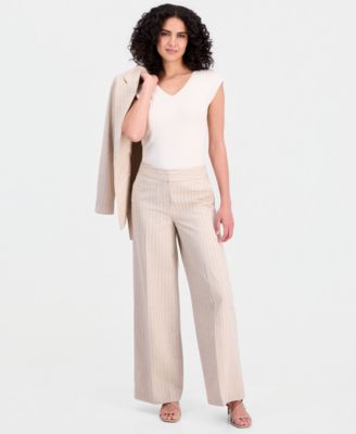 Women's Pinstripe Wide-Leg Linen Blend Pant