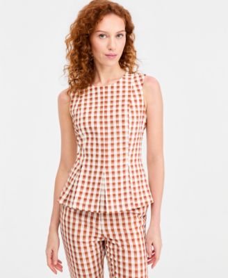 Women's Gingham Sleeveless Peplum Top