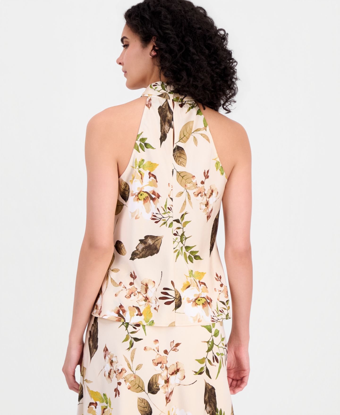 Женский топ Tahari ASL Sleeveless Floral Tie-Neck Top, цвет: Песочный с принтом — фото 4