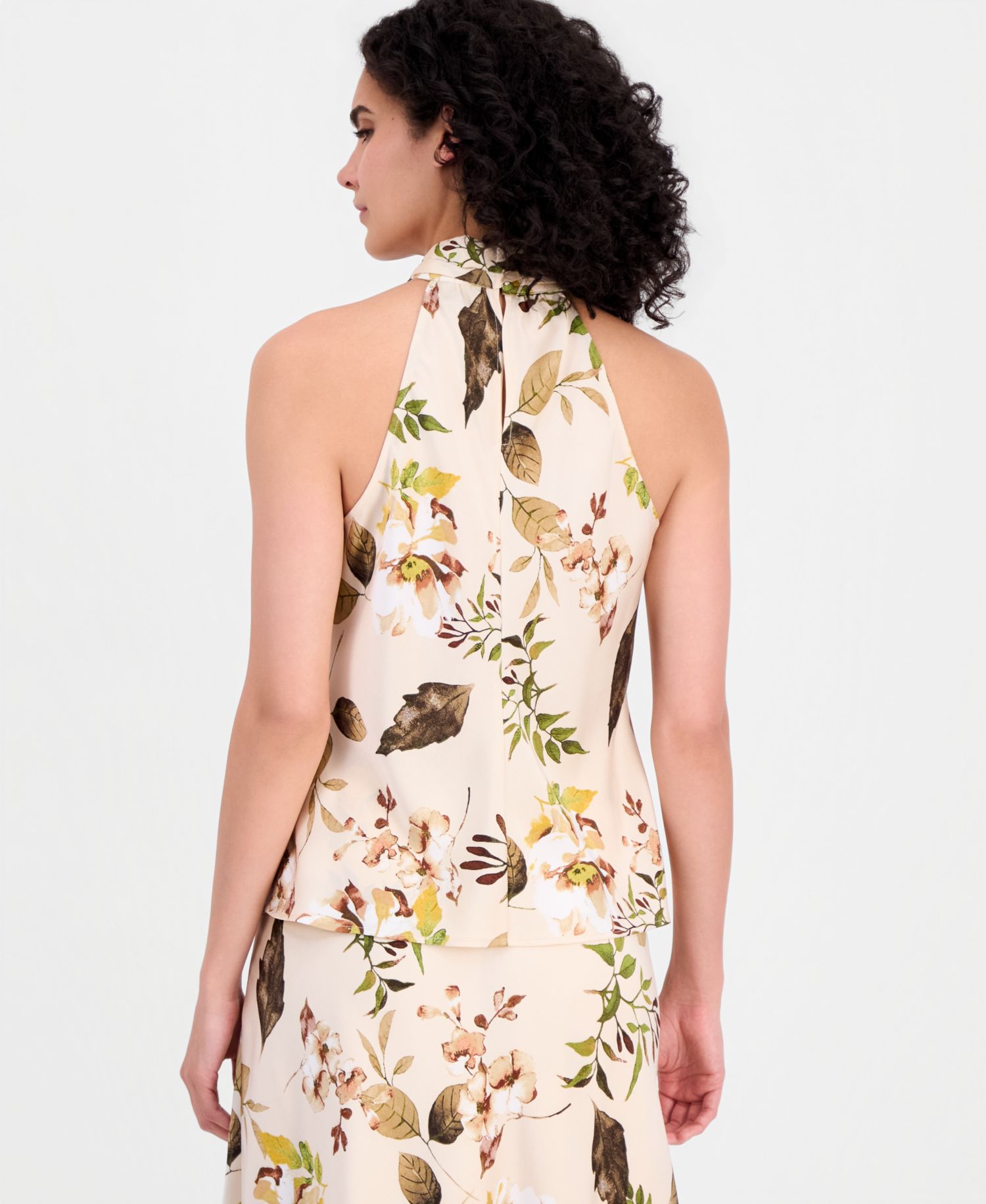 Women's Sleeveless Floral Tie-Neck Top