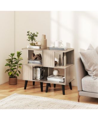 3-Tier Geometric Bookshelf Set of 2 with Open Shelves