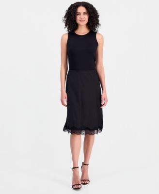 Women's Satin Lace-Trim A-Line Skirt