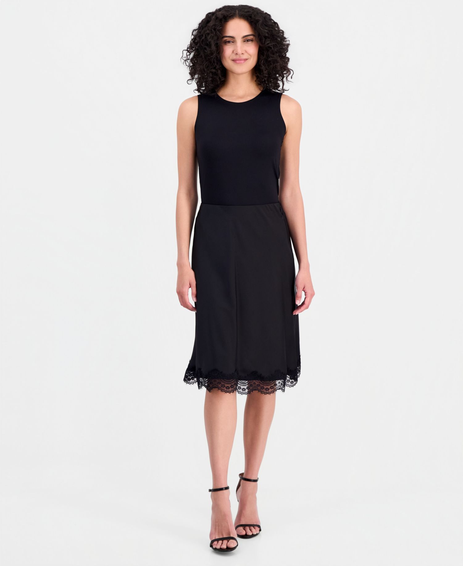 Women's Satin Lace-Trim A-Line Skirt