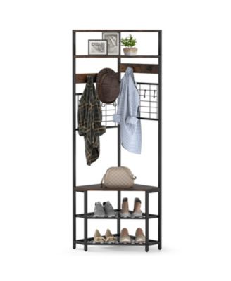 5-Tier Corner Hall Tree with Shoe Storage Bench-Rustic