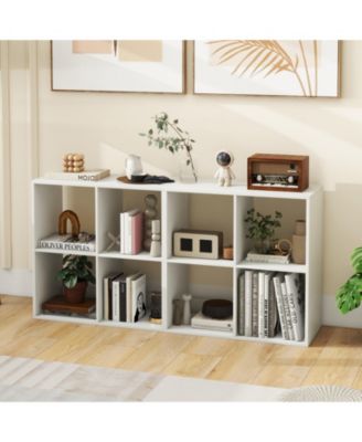 4 Cube Bookshelf with Back Guardrail for Living Room Bedroom