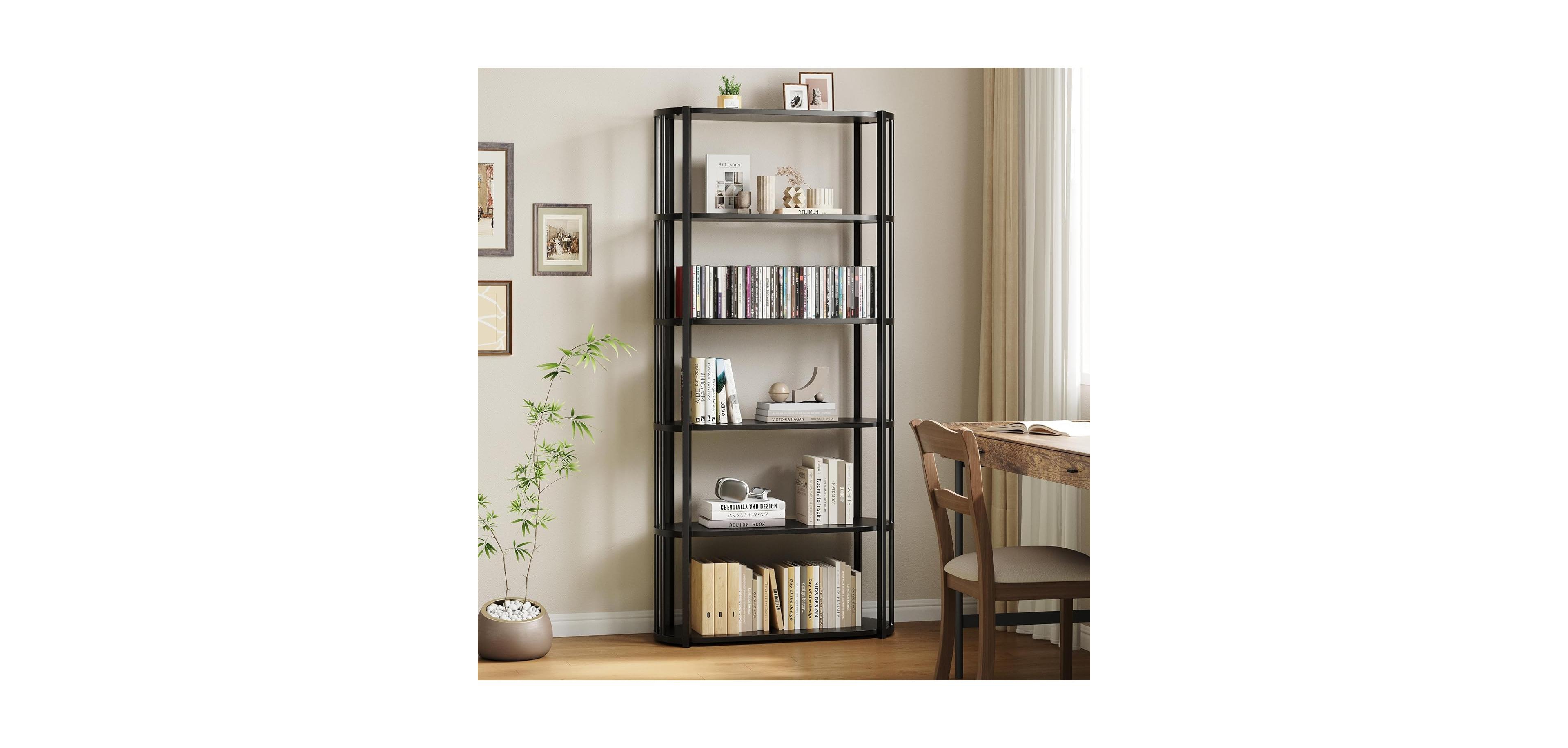 gaomon 6-Tier Bookshelf, Bookcase Storage Organizer for Garage, Cd, Movie, Industrial Freestanding Shelf for Home