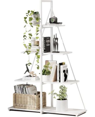 Sailboat Shaped Bookshelf, 4-Tier Ladder Book Shelf, Nautical Storage Shelves, Space-Saving Freestanding Organizer for Living Room, Office