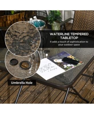 5 Pieces Wicker Patio Dining Set Foldable W/ Umbrella Hole