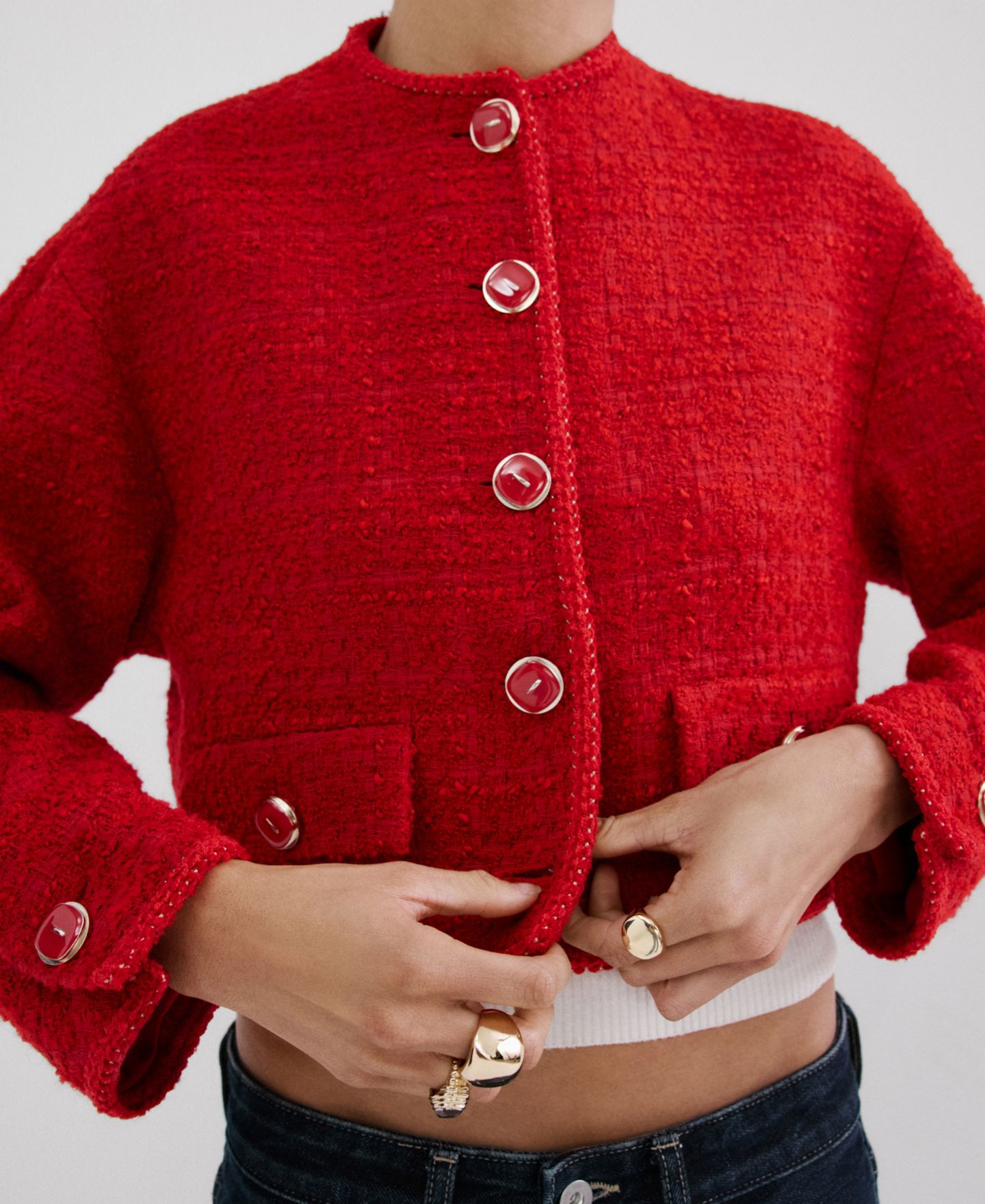 Женская куртка MANGO Jewel Buttons Tweed, цвет: Красный — фото 1