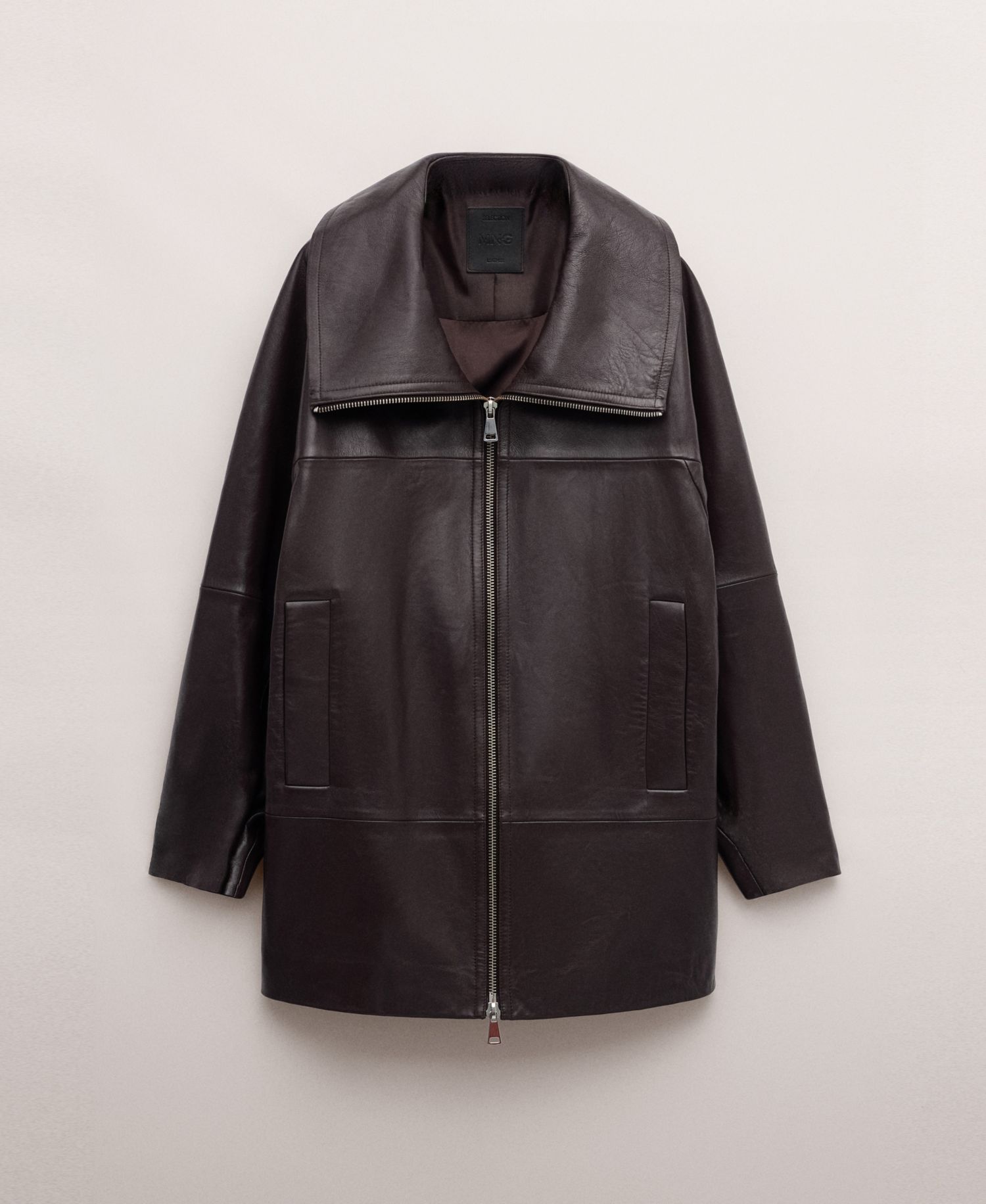 Women's Oversized Funnel-Neck Leather Coat