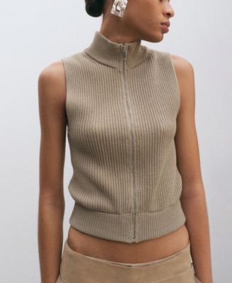 Women's Zip Ribbed Knitted Top