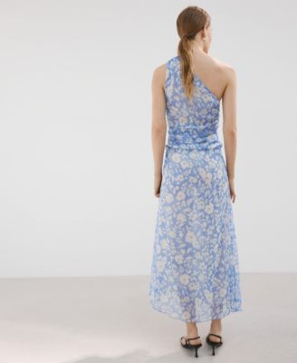 Women's Asymmetrical Neckline Floral Midi-Dress