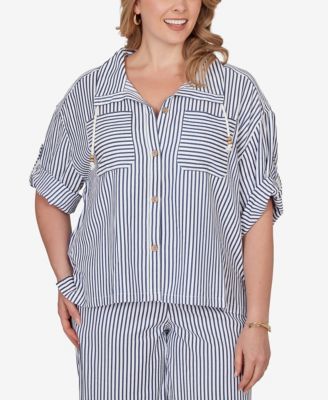 Plus Size Beaded Seersucker Portrait Collar Jacket